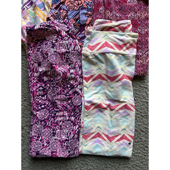 LuLaRoe LLR Lot Of 5 Ankle Leggings Sz ONE SIZE Pinks, Reds & Pastels Patterned - Picture 2 of 6